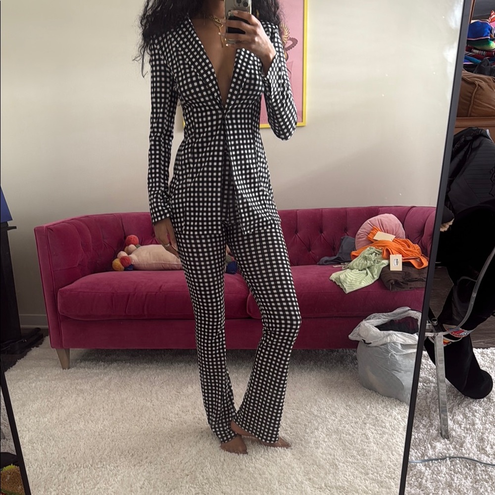 Women's Black and White Checkered Jumpsuit